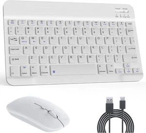 Bluetooth Keyboard & Mouse Combo, QWERTY Layout, 10 inch Ultra-Slim White - Picture 1 of 8
