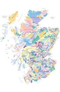 Clan map of Scotland with names reproduction poster with choice of frame - Picture 1 of 4