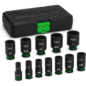 12PCS 3/8" Drive Impact Socket Set Semi-Deep Sockets Standard SAE 5/16"-1" CR-MO - Picture 1 of 6