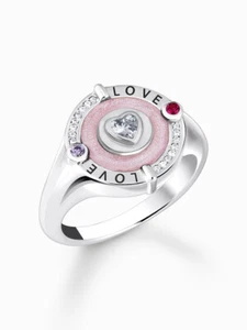 Thomas Sabo TR2447-390-9-56 Anello con sigillo in argento con cuore e pietre ... - Foto 1 di 3