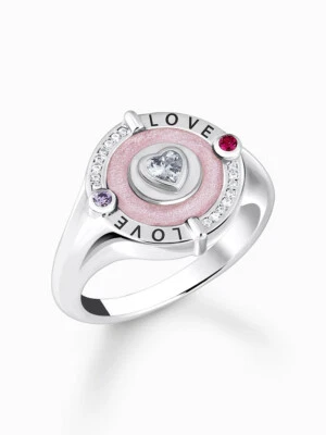 Thomas Sabo TR2447-390-9-56 Anello con sigillo in argento con cuore e pietre ... - Immagine 1 di 3