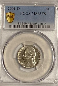 2001-D Jefferson Nickel MS63 Full Steps Gold Shield Graded by PCGS - Picture 1 of 7
