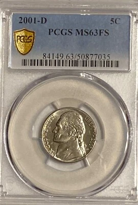 2001-D Jefferson Nickel MS63 Full Steps Gold Shield Graded by PCGS - Image 1 of 4