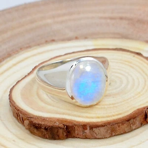 Rainbow Moonstone Oval Cut 925 Sterling Silver Handmade Men's Ring Jewelry - Picture 1 of 3
