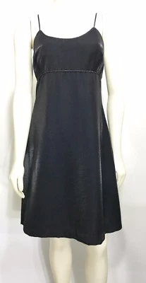 Vestido de fiesta Nicole Miller Petite 10 negro brillante con correa de espagueti hasta la rodilla Foto 1 de 4