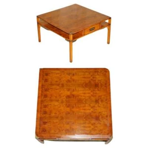 SUBLIME VINTAGE MILITARY CAMPAIGN BURR YEW WOOD COFFEE TABLE WITH BOOK SHELF - Picture 1 of 12