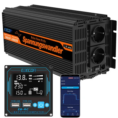 EDECOA Convertitore 12V 220V 230V Onda Pura Inverter 2000W EB-RC Remote USB APP - Imagen 1 de 4