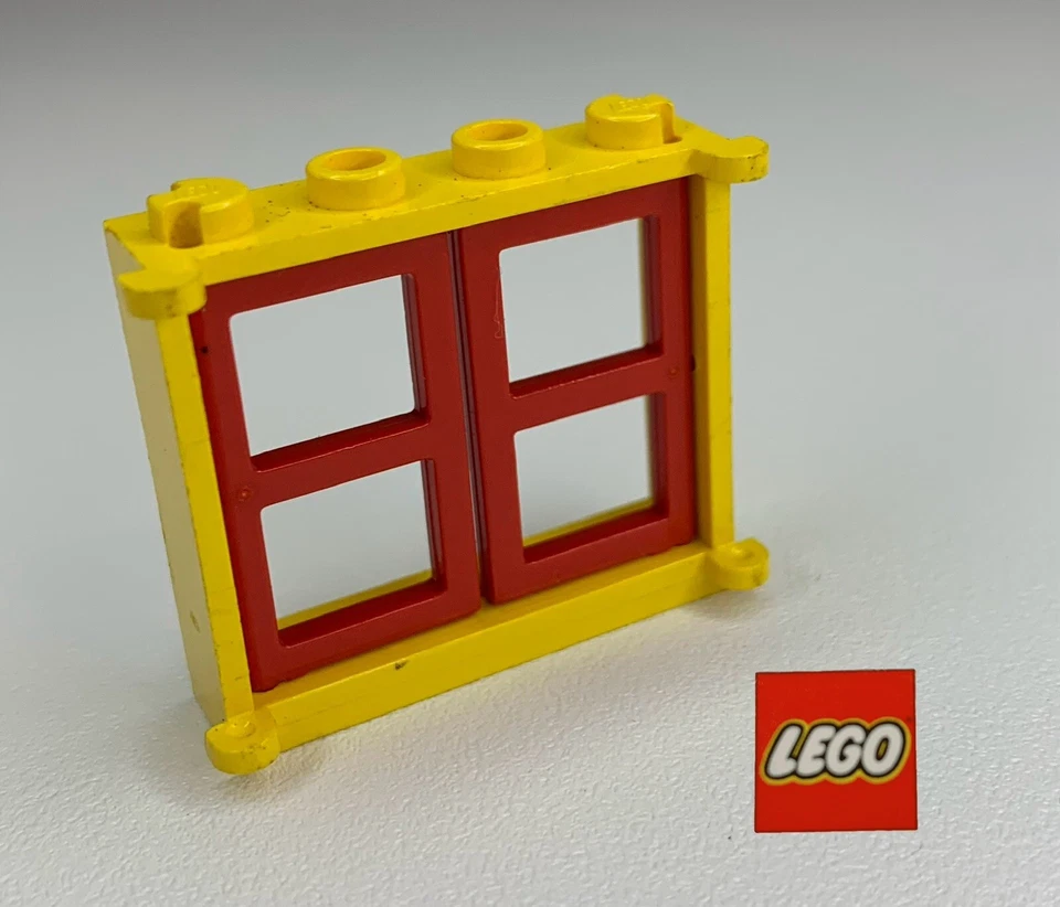 1 x Vintage Lego Yellow 3x4 Window with Red inserts Truck Town Train 3853 -6C - Image 1 of 1