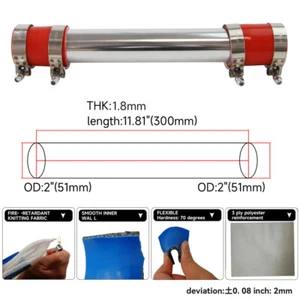 51mm OD Aluminum Intercooler Turbo Pipe Tube & Red Silicone Hoses & Clamps - Picture 1 of 9