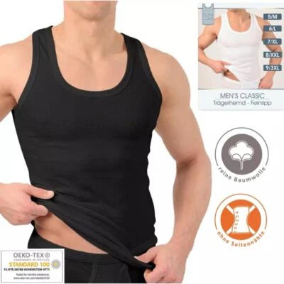 4-6-10 Pack Herren Unterhemden schwarz 100% Baumwolle Feinripp Tanktop Gr. M-6XL - Bild 1 von 4