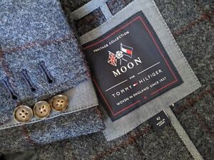 Unconstructed MOON Wool Tweed ENGLAND Check Preppy Plaid Blazer Coat Jacket 42R