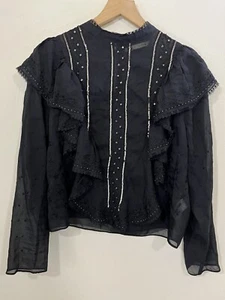 Romantic Victorian Inspired Gothic Coquette Whimsigoth Boho Ruffle Top L Poetic - Picture 1 of 14