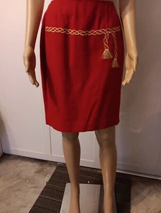 Vintage Jacobsons Signature Skirt Size 6 Red Wool Gold Chain Embroidery - Picture 1 of 10