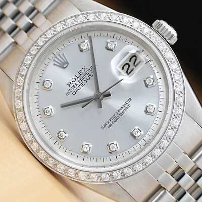 MENS ROLEX DATEJUST SILVER DIAMOND 18K WHITE GOLD & STAINLESS STEEL WATCH - Image 1 of 4