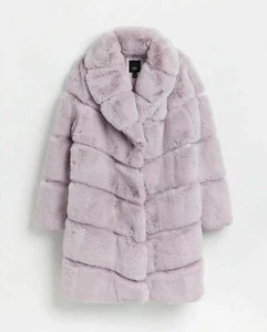 RIVER ISLAND FAUX FUR COAT LILAC PANELLED SOFT FEEL FUR JACKET COLLAR MEDIUM NEW - Picture 1 of 5