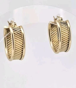 14K Yellow Gold Textured Hoop Earrings - Picture 1 of 8