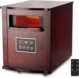 Optimus 1500W Infrared Quartz Heater in Warm Wood w Remote 3 Heat Settings Timer - Picture 1 of 3