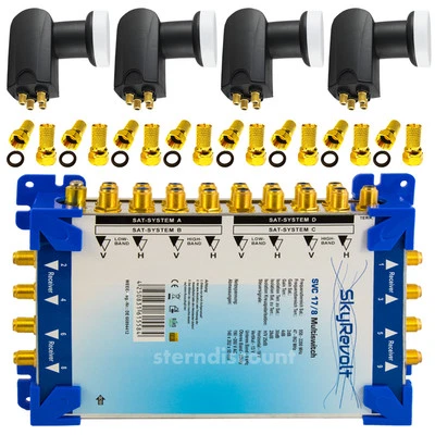 MULTISCHALTER 17/8 + 4x Quattro LNB 0,1 dB SAT-Multiswitch Digital HDTV SKY UHD - Bild 1 von 4