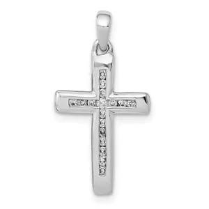 14k White Gold Small 1/10ct. Diamond Cross Pendant Gift for Mother - Picture 1 of 4