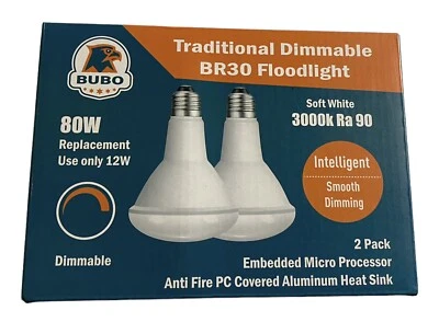 BUBO Traditional Dimmable BR30  Floodlight Soft White Anti Fire 2 Pack NIB - Image 1 of 3