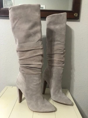 Botas Steve Madden Carrie salto alto desleixado camurça cinza 8/38 couro superior. - Imagem 1 de 4