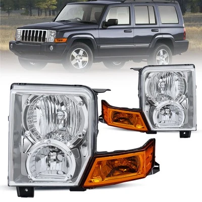 Front Headlights Assembly For 2006-2010 Jeep Commander Overland Chrome Housing - Imagen 1 de 4