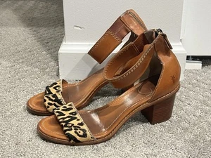 Frye Brielle Leopard Print Calf-hair Leather Back Zip Sandals-8.5M - Picture 1 of 14