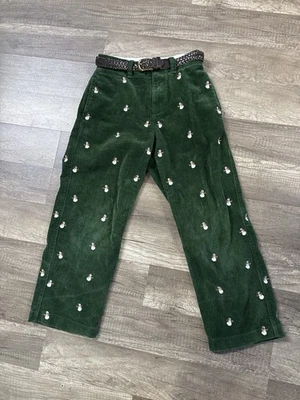Pantalones de pana Crewcuts J.Crew para niños talla 7 verde muñeco de nieve bordado vacaciones Foto 1 de 3