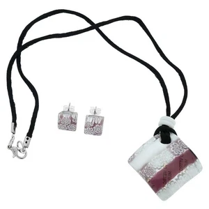 Juego de Collares y Pendientes de Vidrio GlassOfVenice Murano Millefiori - Blanco y Púrpura - Imagen 1 de 8