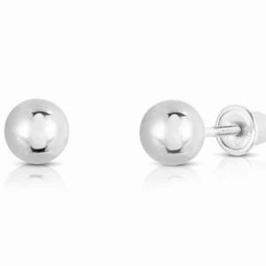 14K Real Solid White Gold Ball Bead Sleeper Studs Earrings Screw-back 3-8mm - Picture 1 of 20