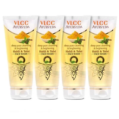 VLCC Ayurveda Haldi Tulsi Face Wash 100ml x 4 | Turmeric Deep Clean Pack - Image 1 of 4