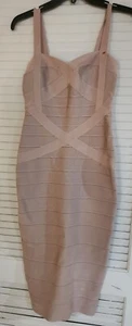 Pencil Tan Bodycon Rose Dust Med Cocktail Stretchy Bandage Dress - Picture 1 of 6