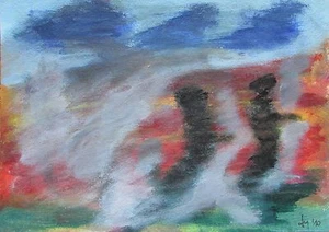 MARATHON original Acrylbild Abstrakt auf Karton signiert Gemälde 1997 - Picture 1 of 2