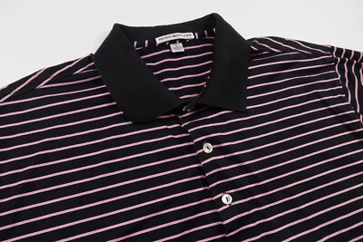 Peter Millar Mens Large Black Pink Striped Golf Performance Cotton Polo Shirt - Image 1 of 4