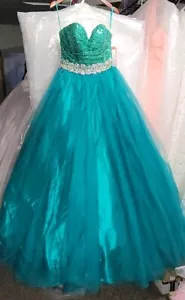 Maggie Sottero Mermaid Green Dress Beads Tulle Train Ballgown Sz 10 - Picture 1 of 13