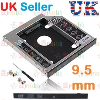 SATA 2nd HDD SSD Hard Drive Caddy Case for 9.5 mm Universal Laptop CD / DVD-ROM - Image 1 of 4
