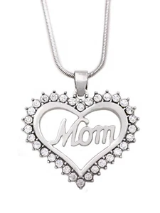 Heart MOM Mother in Law Crystal Necklace Mother's Day Birthday Christmas Gift - Picture 1 of 3