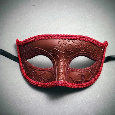 RED Eye Mask Venetian Mardi Gras Party Ball Masquerade Event Dress Up for Men - Image 1 of 4