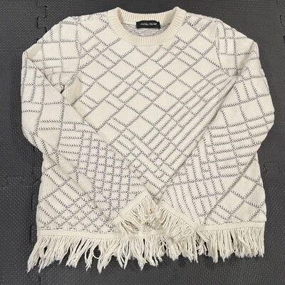 Suéter Ivanka Trump para mujer pequeño blanco roto flecos diamante rejilla tejido Foto 1 de 4