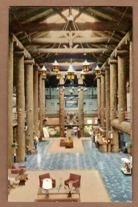 Glacier Park Hotel Lobby National Park Visitors Montana UNP Chrome Postcard - Picture 1 of 2