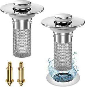 2PC Bathroom Sink Stopper Hair Catcher, Pop up Sink Drain Filter with Removable - Picture 1 of 13