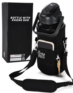 74 oz Water Bottle with Carrying Strap & Phone Holder, Black - Picture 1 of 1