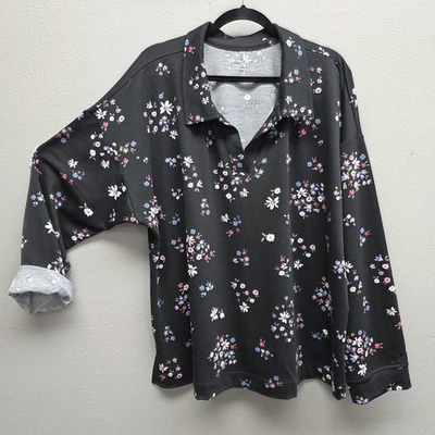Camisa Cuddl Duds para mujer 3X túnica negra con cuello floral Ditsy manga larga elástica Foto 1 de 4