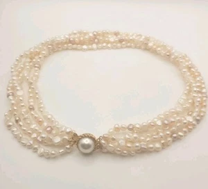 Simulated Freshwater Pearl 5 Strand Choker With Lovely Simulated Pearl Clasp - Picture 1 of 3