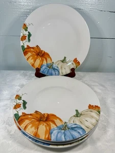 Set/4 Royal Norfolk PUMPKINS 10 5/8" Dinner Plates Thanksgiving Autumn Fall Leaf - Picture 1 of 5