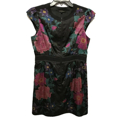 Vestido Funda Nanette Lepore Talla 10 Negro Pixel Floral Mezcla Seda Manga Gorra Foto 1 de 4