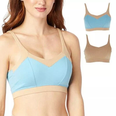 Rhonda Shear 2-pack Cotton-Blend Bra with Back Closure, Aqua Blue/Beige, XL - Image 1 of 4