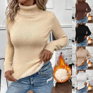 Womens Fleece Turtle Roll Neck Sweater Jumper Winter Warm Thermal Pullover Tops - Picture 1 of 17