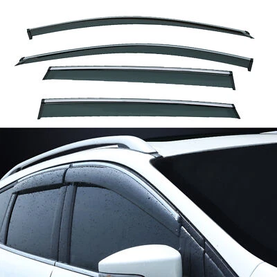 Smoke w/Chrome Trim Vent Sun Rain Shade Window Visors Fit 2013-2019 Ford Escape - Image 1 of 4
