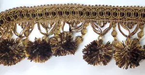 Cobre Marrón y Tostado Cuentas Borlas Bola Almohada Cortina Flecos 2 yardas x 3.5" Ext - Imagen 1 de 3